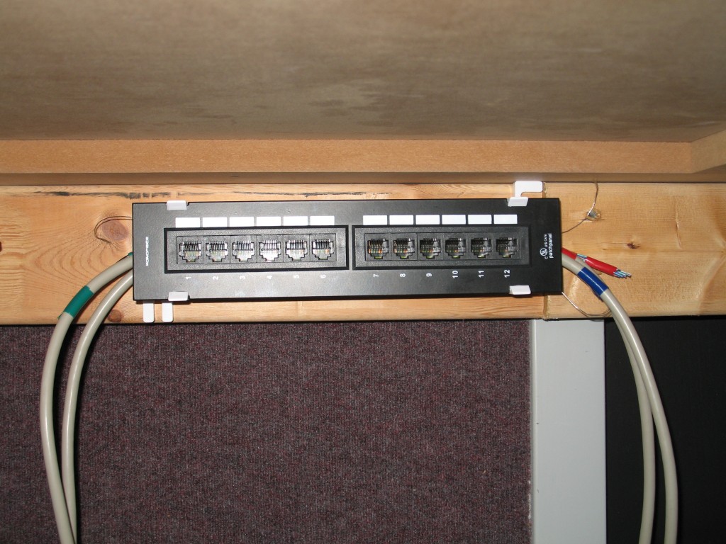 Patch panel installed underneath the table.