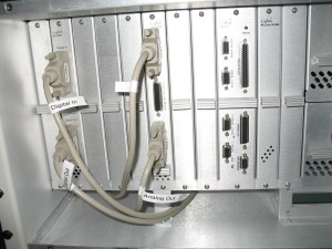 Serial cables plugged into the Production Studio Logitek AE-32.
